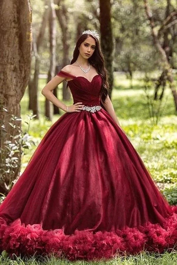 Long Princess Off-the-shoulder Tulle Wedding Dress by BIZTUNNEL