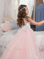 Long Princess Pageant Lace Tulle Sleeveless Jewel Neck Flower Girl Dresses - photo 2