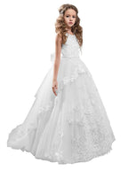 Long Princess Pageant Lace Tulle Sleeveless Jewel Neck Flower Girl Dresses - photo 3