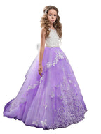 Long Princess Pageant Lace Tulle Sleeveless Jewel Neck Flower Girl Dresses - photo 4
