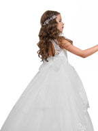 Long Princess Pageant Lace Tulle Sleeveless Jewel Neck Flower Girl Dresses - photo 5