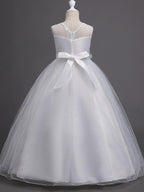 Long Princess Satin Tulle Sleeveless Jewel Neck First Communion Flower Girl D… - photo 2