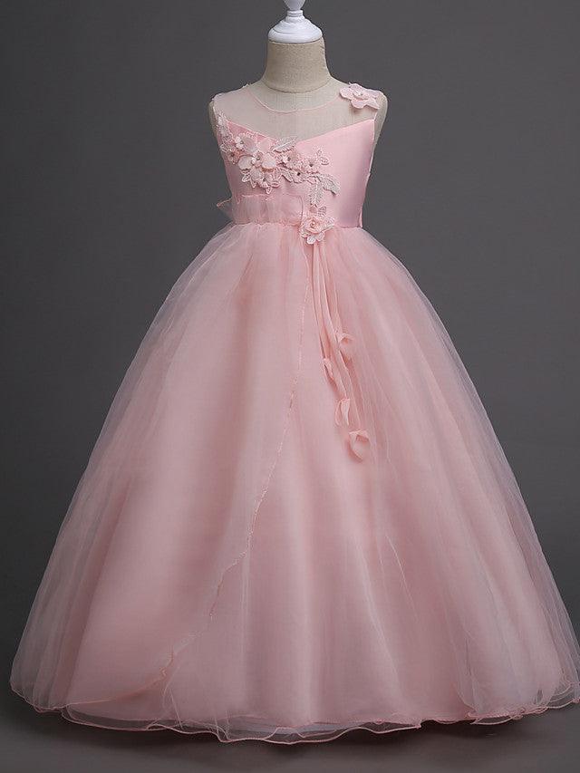 Long Princess Satin Tulle Sleeveless Jewel Neck First Communion Flower Girl D… - photo 4