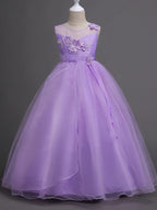 Long Princess Satin Tulle Sleeveless Jewel Neck First Communion Flower Girl D… - photo 5