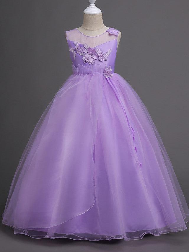 Long Princess Satin Tulle Sleeveless Jewel Neck First Communion Flower Girl D… - photo 5