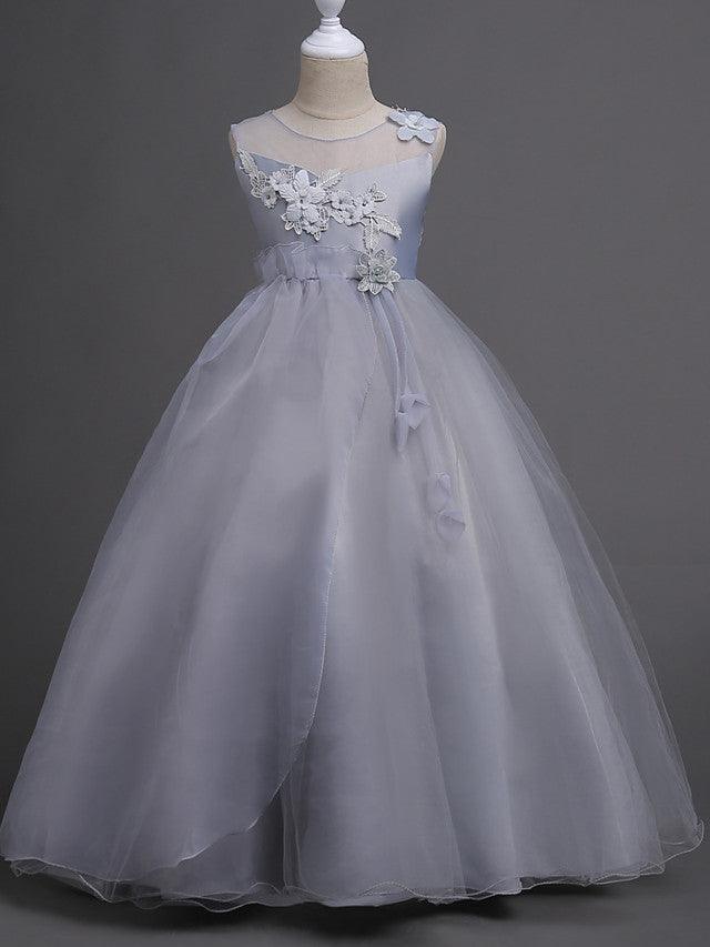 Long Princess Satin Tulle Sleeveless Jewel Neck First Communion Flower Girl D… - photo 6