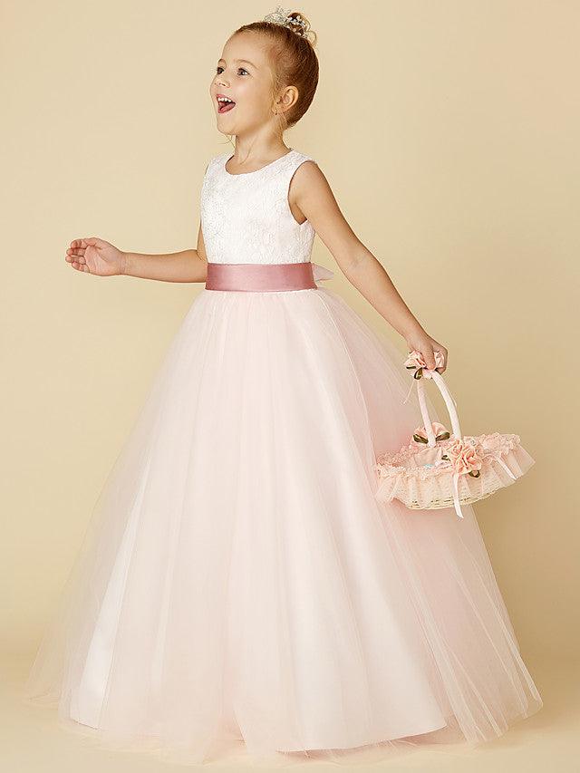 Long Princess Satin Tulle Wedding Birthday Pageant Flower Girl Dresses - photo 3