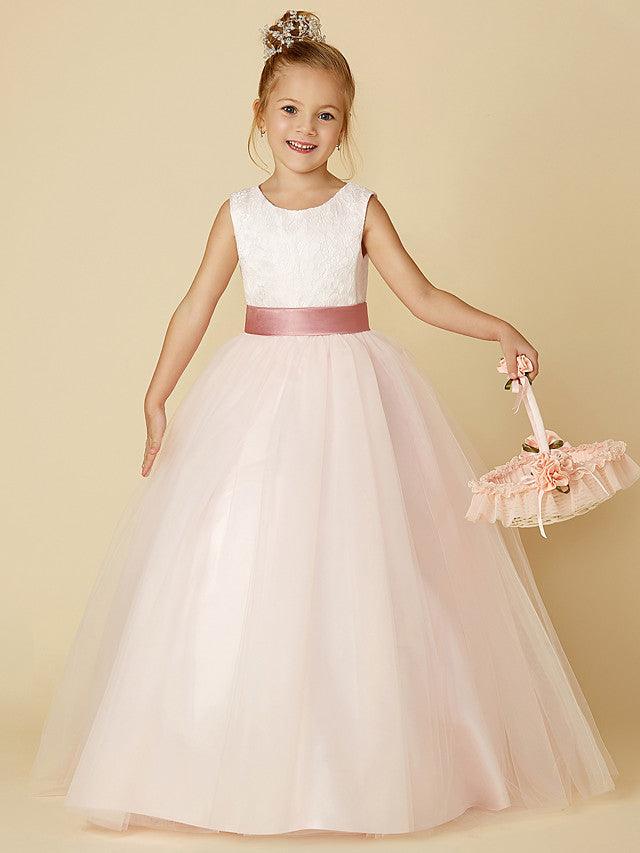 Long Princess Satin Tulle Wedding Birthday Pageant Flower Girl Dresses - photo 4