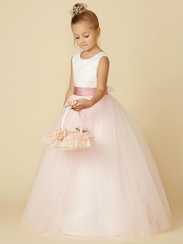 Long Princess Satin Tulle Wedding Birthday Pageant Flower Girl Dresses - photo 5