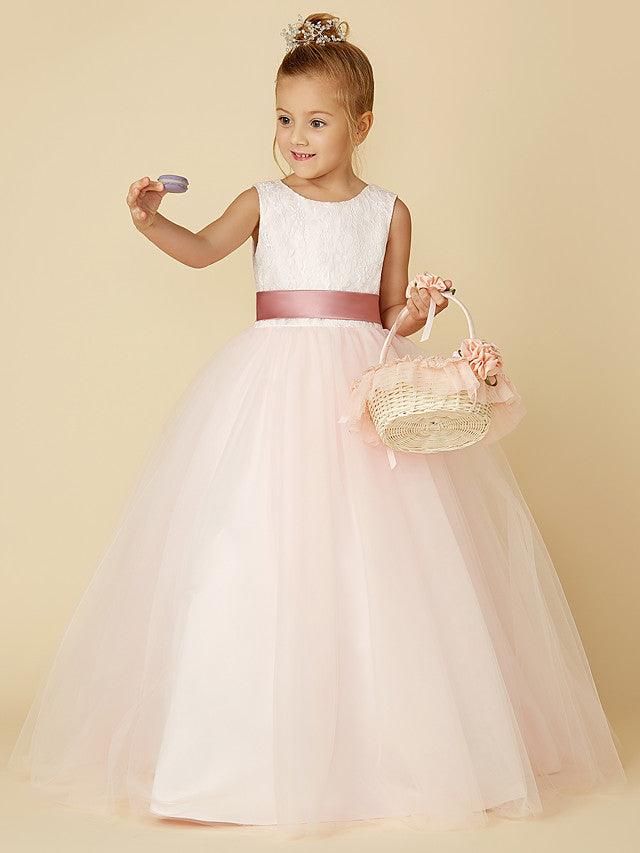 Long Princess Satin Tulle Wedding Birthday Pageant Flower Girl Dresses - photo 6