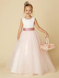 Long Princess Satin Tulle Wedding Birthday Pageant Flower Girl Dresses - photo 1