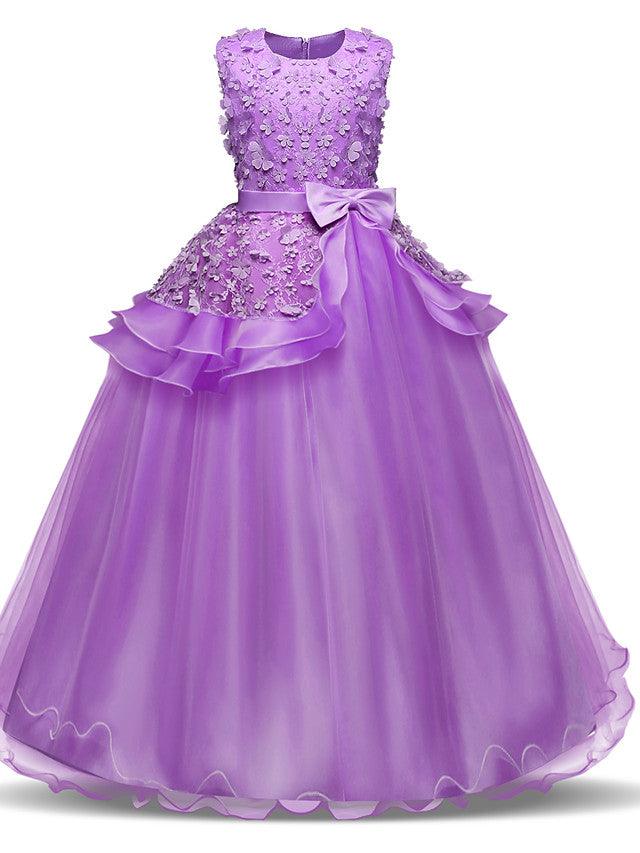 Long Princess Satin Tulle Wedding First Communion Flower Girl Dresses - photo 2