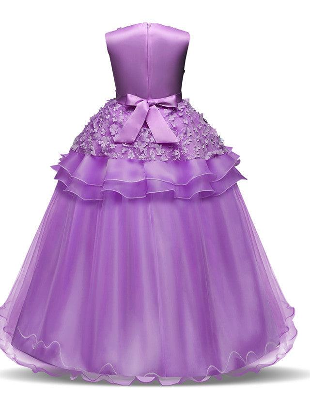 Long Princess Satin Tulle Wedding First Communion Flower Girl Dresses - photo 3