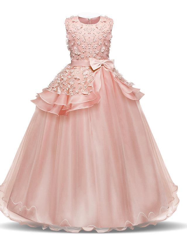 Long Princess Satin Tulle Wedding First Communion Flower Girl Dresses - photo 4