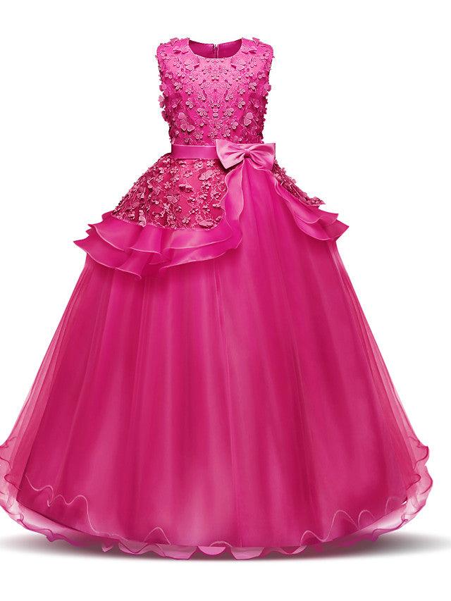 Long Princess Satin Tulle Wedding First Communion Flower Girl Dresses - photo 6