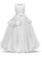 Long Princess Satin Tulle Wedding First Communion Flower Girl Dresses - photo 1