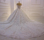 Long Princess Sweetheart Off-the-Shoulder Backless Appliques Lace Ruffles Tulle Wedding Dress by BIZTUNNEL