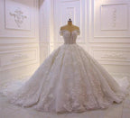 Long Princess Sweetheart Off-the-Shoulder Backless Appliques Lace Ruffles Tulle Wedding Dress by BIZTUNNEL