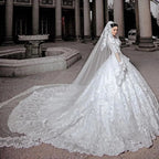 Long Princess Tulle Beads Appliques Lace Wedding Dress with Sleeves by BIZTUNNEL