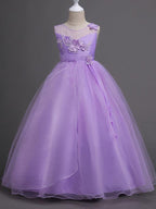 Long Princess Tulle Wedding Birthday Pageant Flower Girl Dresses - photo 5