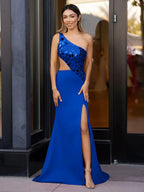 Ashley |Sheath One Shoulder Cut Mirror Sequins Prom Dress by KissProm