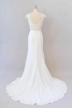 Long Sheath Illusion Lace Wedding Dress with Cap Sleeve by BIZTUNNEL
