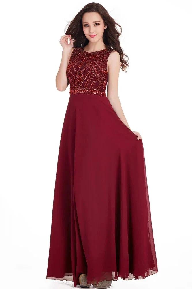 Long Sheath Jewel Floor Length Chiffon Crystals Prom Dresses by misshow.com