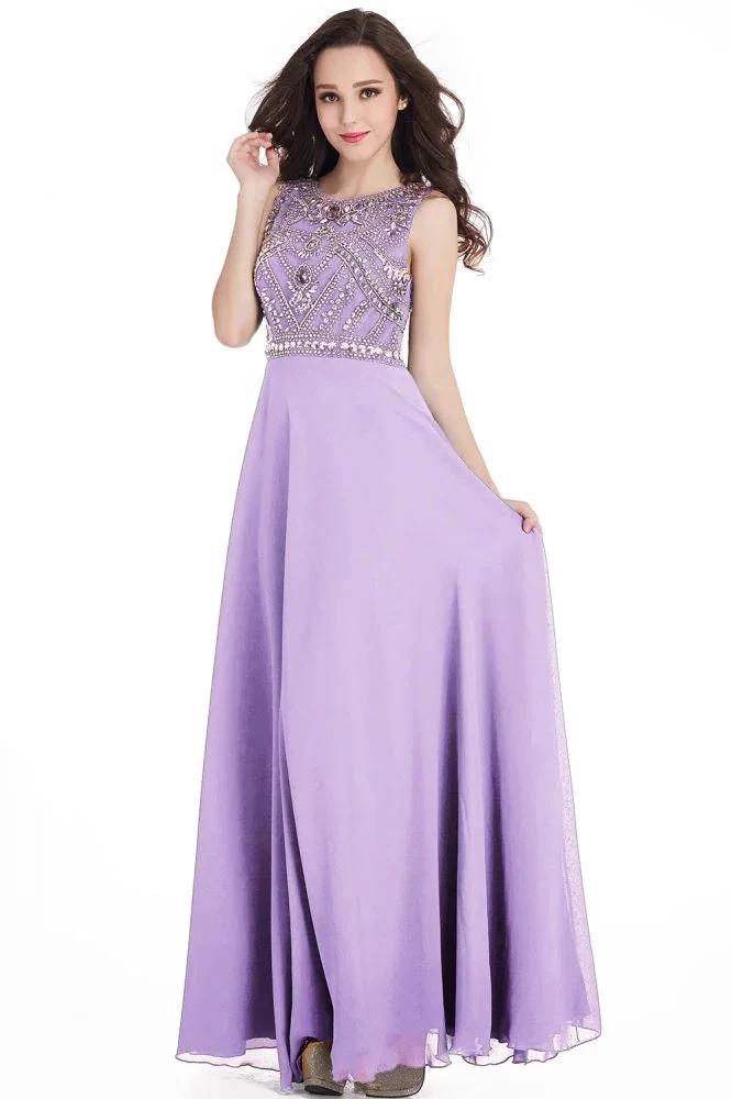 Long Sheath Jewel Floor Length Chiffon Crystals Prom Dresses by misshow.com