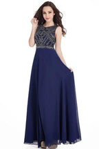 Long Sheath Jewel Floor Length Chiffon Crystals Prom Dresses by misshow.com