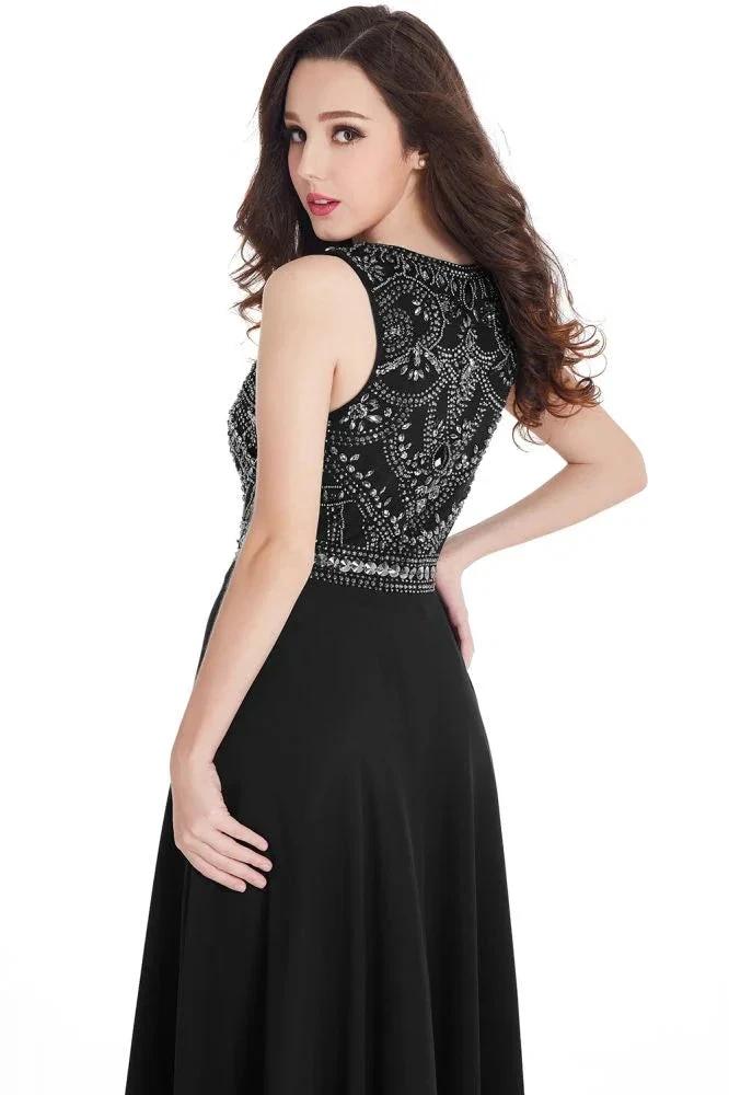 Long Sheath Jewel Floor Length Chiffon Crystals Prom Dresses by misshow.com