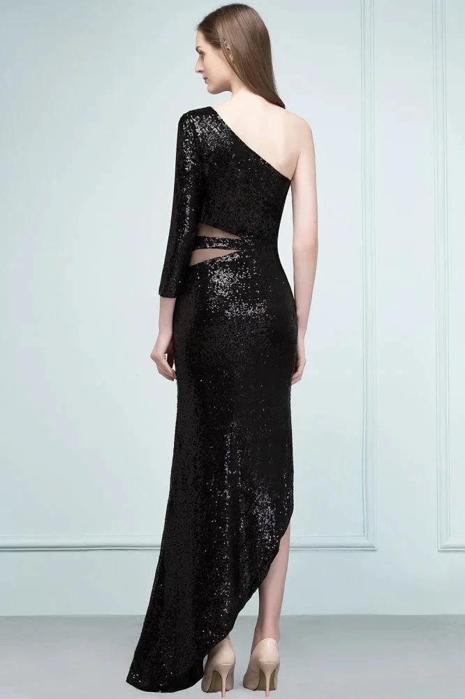 Long Sheath Sequined One-shoulder Prom Dresses with One-sleeve by misshow.com