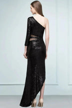 Long Sheath Sequined One-shoulder Prom Dresses with One-sleeve by misshow.com