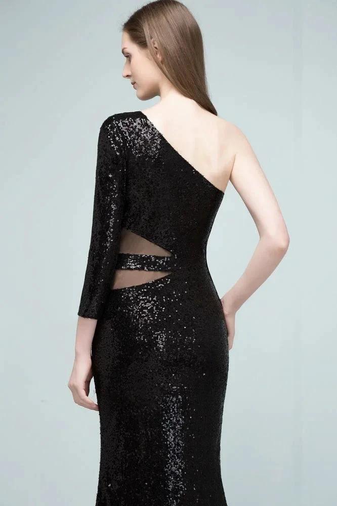 Long Sheath Sequined One-shoulder Prom Dresses with One-sleeve by misshow.com