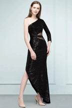 Long Sheath Sequined One-shoulder Prom Dresses with One-sleeve by misshow.com