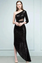 Long Sheath Sequined One-shoulder Prom Dresses with One-sleeve by misshow.com