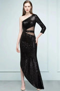 Long Sheath Sequined One-shoulder Prom Dresses with One-sleeve by misshow.com