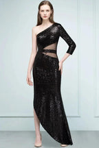 Long Sheath Sequined One-shoulder Prom Dresses with One-sleeve by misshow.com
