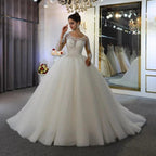 Long Sleeve A-Line Bateau Appliques Lace Sequins Wedding Dress by BIZTUNNEL