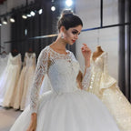 Long Sleeve A-Line Bateau Appliques Lace Sequins Wedding Dress by BIZTUNNEL