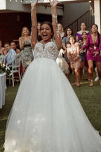 Long Sleeve A-line Sweetheart Tulle Lace Wedding Dress by BIZTUNNEL
