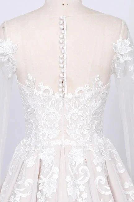 Long Sleeve Appliques Tulle A-line Wedding Dress by misshow.com