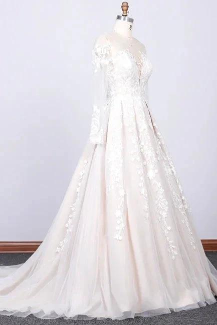 Long Sleeve Appliques Tulle A-line Wedding Dress by misshow.com