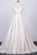 Long Sleeve Appliques Tulle A-line Wedding Dress by misshow.com