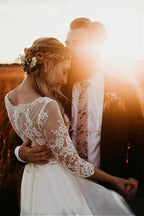 Long Sleeve Bateau See-through Bodice A-line Wedding Dress WD406 by pgmdress