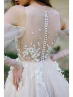 Long Sleeve Beach Wedding Dresses Cold Shoulder Boho Rustic Wedding Dress WD448 by pgmdress