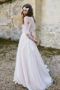 Long Sleeve Beach Wedding Dresses Cold Shoulder Boho Rustic Wedding Dress WD448 by pgmdress