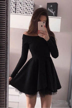 Long Sleeve Homecoming Dresses Off the Shoulder Short Prom Dress PD230 by pgmdress