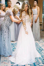 Long Sleeve Ivory Tulle See Through Backless Wedding Dresses WD302 by pgmdress