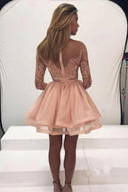 Long Sleeve Lace Homecoming Dress Tulle Zipper Back Party Dress PG197 by pgmdress