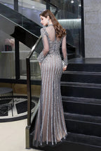 Long Sleeve Mermaid Sequins High-Neck Evening Gowns by BIZTUNNEL
